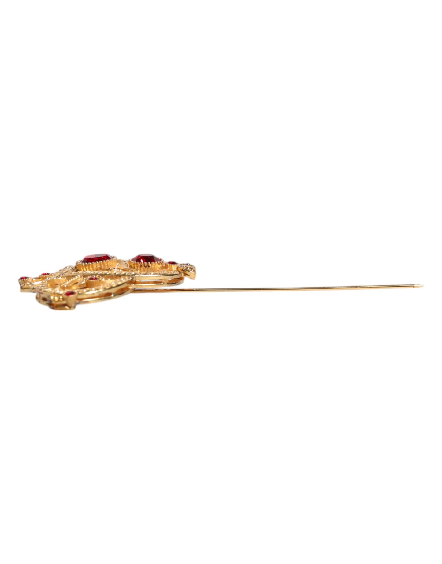 Dolce & Gabbana Gold Tone Red Crystal Embellish 925 Sterling Silver Pin