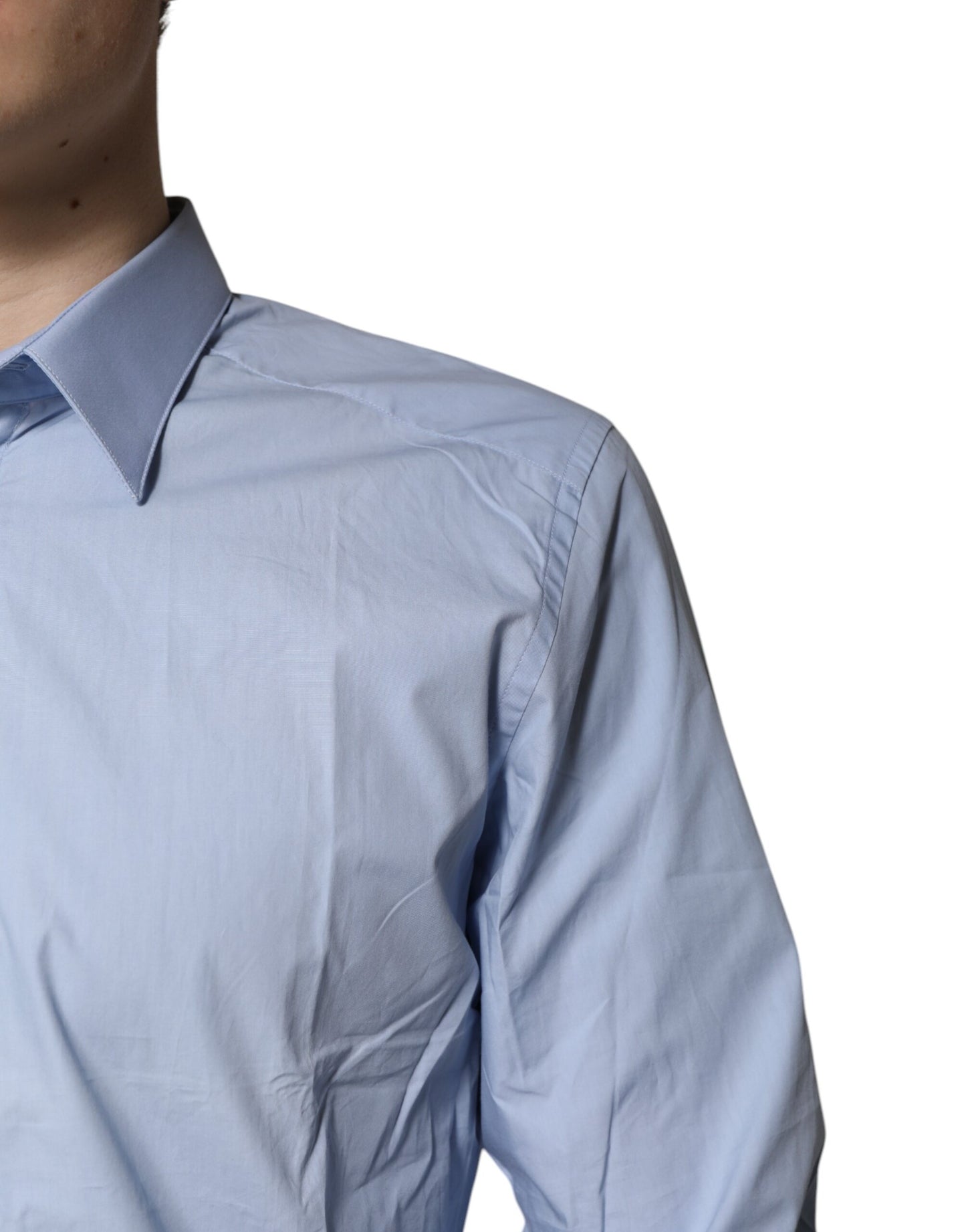 Dolce & Gabbana Light Blue Cotton GOLD Dress Formal Shirt