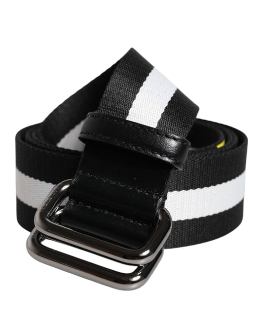 Dolce & Gabbana Black Yellow Logo Striped Metal Buckle Belt