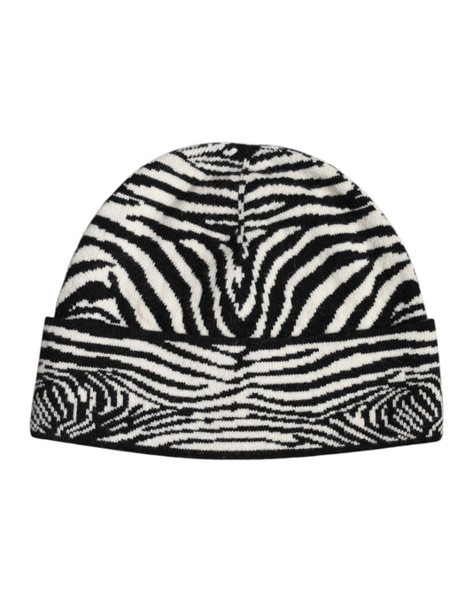 Dolce & Gabbana Black White Zebra Knitted Winter Beanie Hat