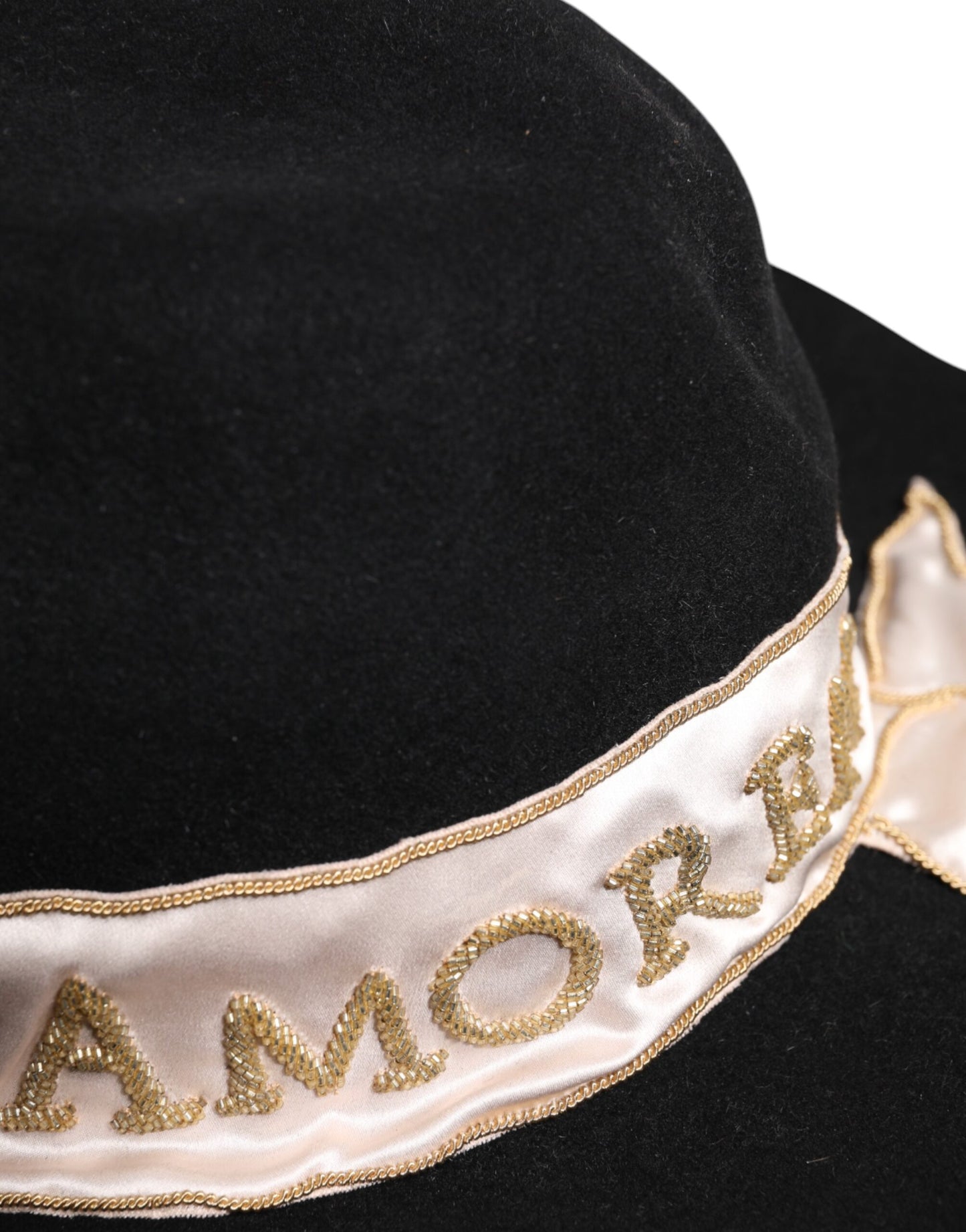 Dolce & Gabbana Black Logo Sequin Embroidery Wide Brim Hat