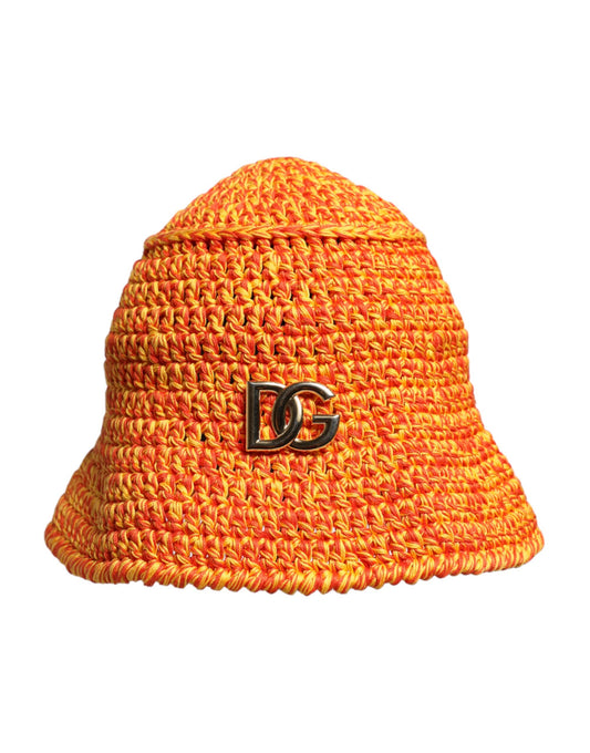 Dolce & Gabbana Orange Cotton Crochet DG Logo Bucket Hat