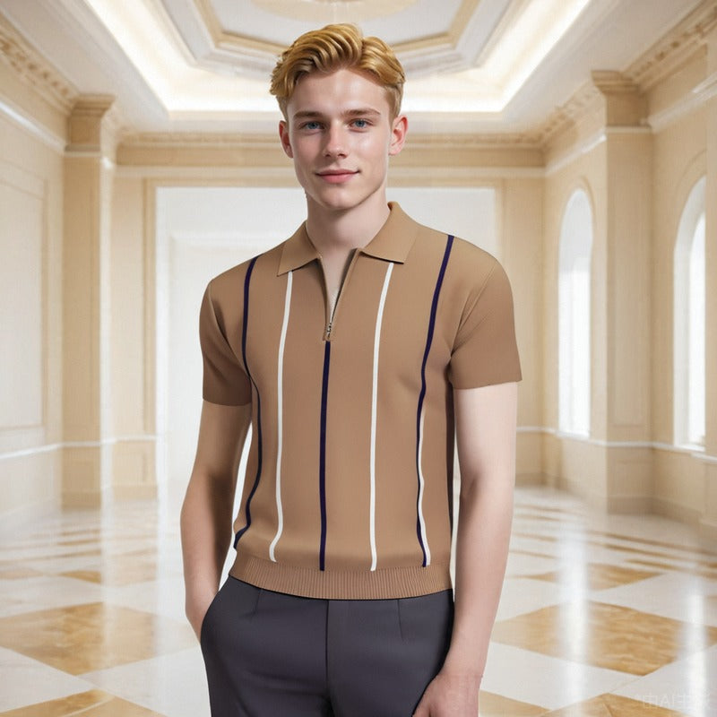 Polo de manga corta a rayas con bloqueo de color para hombre