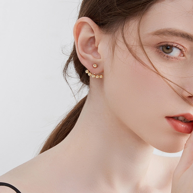 MIQIAO Real 18K Gold Stud Earrings Simple Smile Design Pure Solid AU750 Gold Ball Earrings Fine Jewelry Gifts for Women EA005
