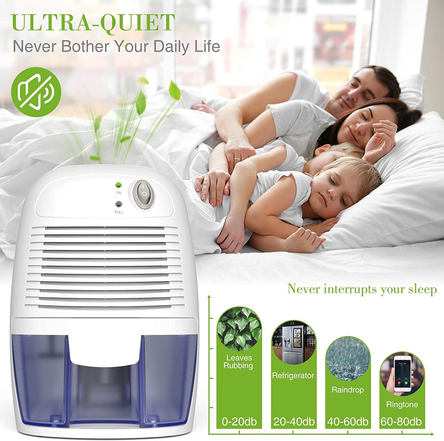 Mini deshumidificador de 9 V/USB, pequeño, silencioso, blanco, para uso doméstico.