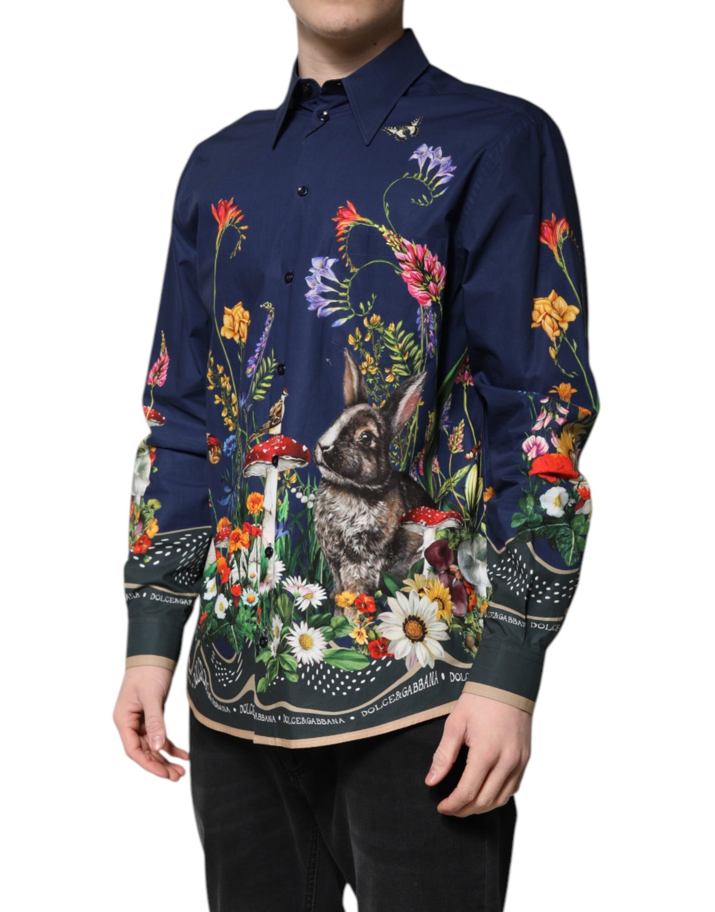 Dolce & Gabbana Blue Rabbit Print Long Sleeve Shirt