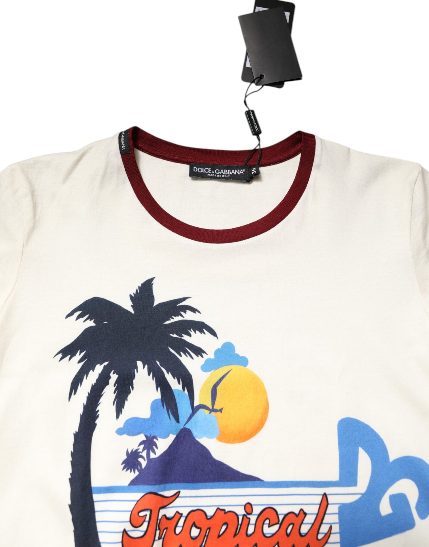 Dolce & Gabbana White Cotton Print Short Sleeves Top T-shirt