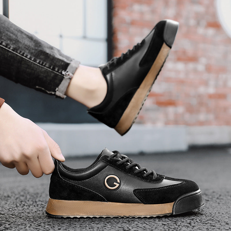 Zapatos planos casuales, superficie de cuero, suela gruesa impermeable, altura aumentada