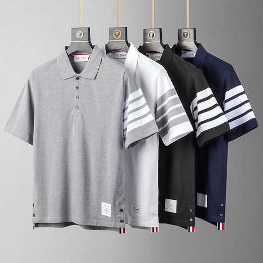 Polo de algodón a rayas, moderna camiseta informal para hombre, con solapa y manga corta.