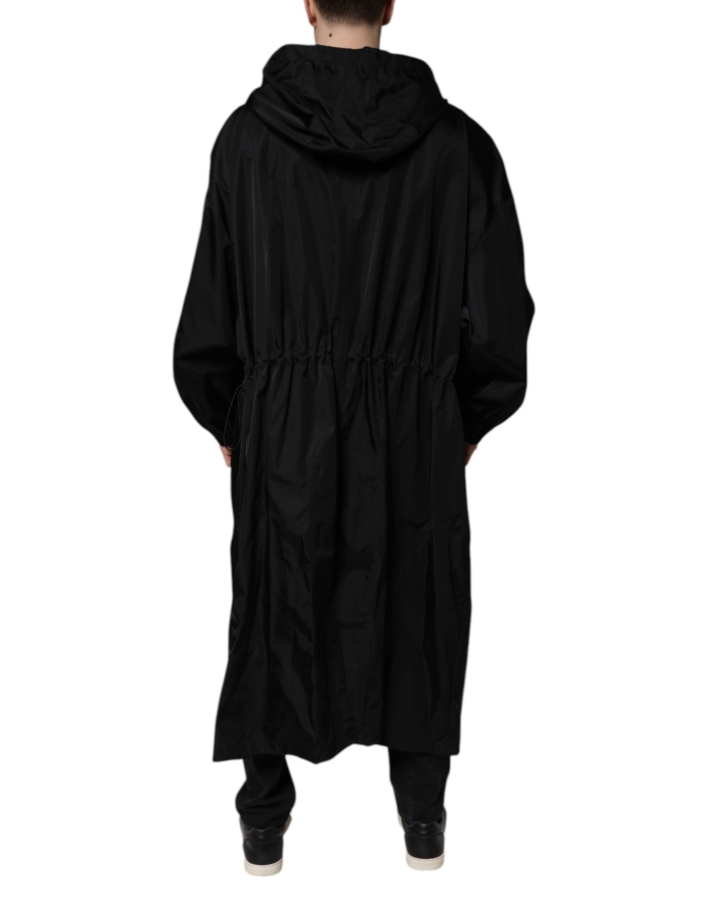 Dolce & Gabbana Black Hooded Long Men Windbreaker Jacket