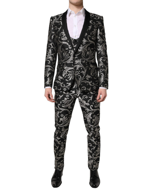 Dolce & Gabbana Black Gray MARTINI Jacquard Men 3 Piece Suit