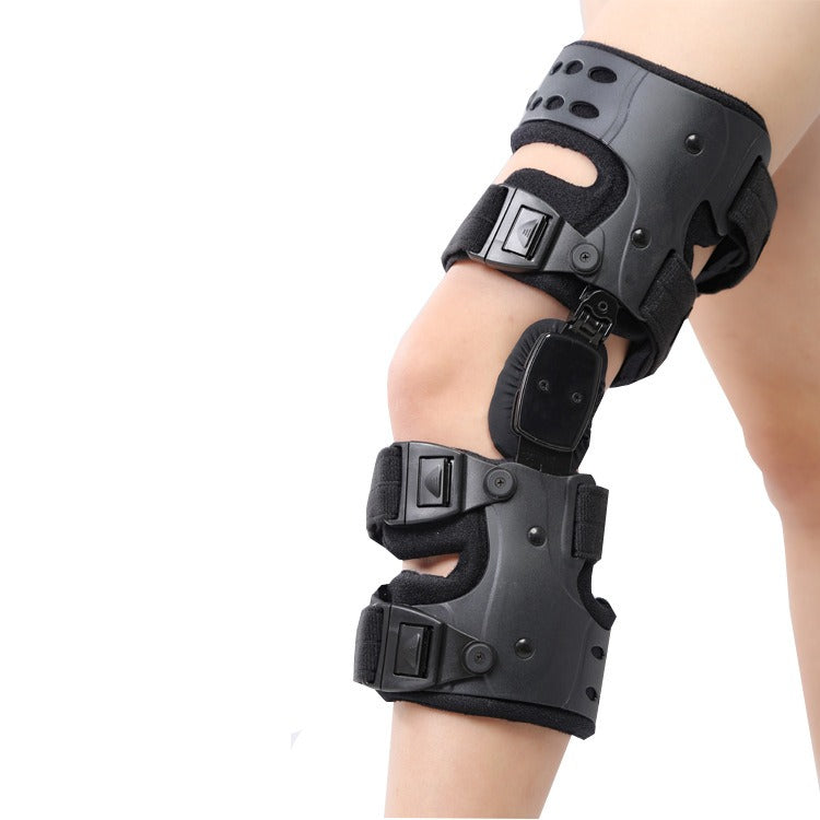 Dispositivo ortopédico de soporte corrector de rodilla unilateral ajustable con giro interno y externo.