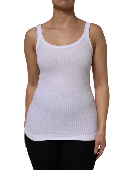 Dolce & Gabbana White Cotton Round Neck Sleeveless Tank Top