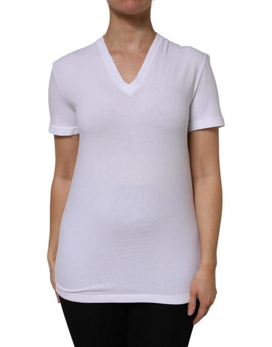 Dolce & Gabbana White Cotton Short Sleeves V-Neck Top T-shirt