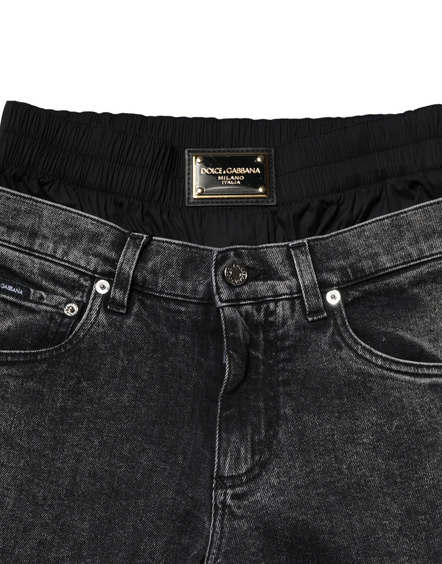 Dolce & Gabbana Black Washed Double Waistband Denim Jeans