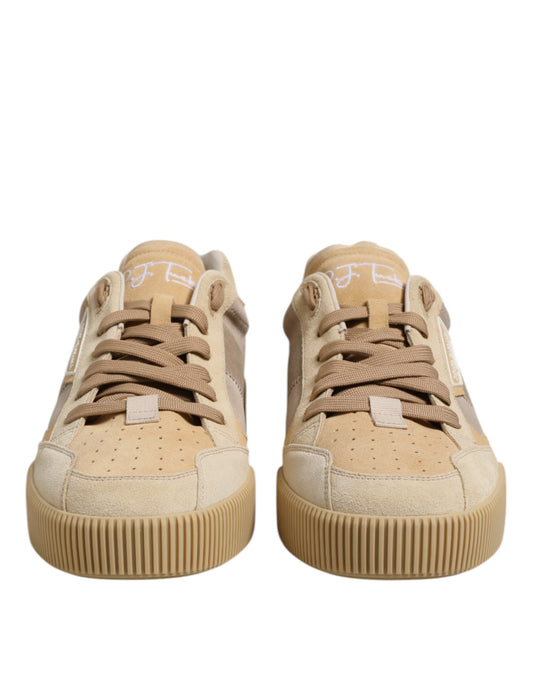 Dolce & Gabbana Beige Leather Low Top Lace Up Sneakers Shoes