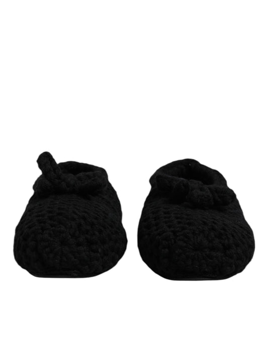 Dolce & Gabbana Black Wool Slip On Flats Ballerina Shoes