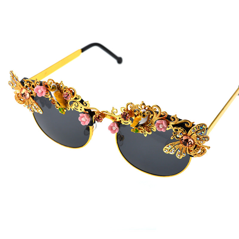 Nuevas y elegantes gafas de sol clásicas con incrustaciones de perlas artísticas, gafas de sol con incrustaciones