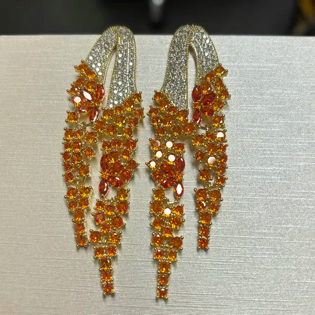 Bilincolor Golden Orange Long Tassel Earring for Women Wedding