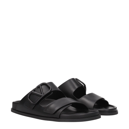 Valentino Garavani Black Leather Slippers Sandals