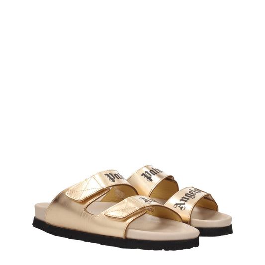 Palm Angels Gold Leather Slippers Sandals