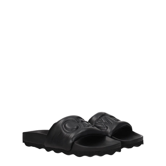 Off-White Black Leather Slippers Sandals