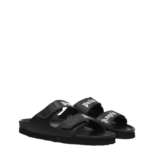 Palm Angels Black Leather Slippers Sandals