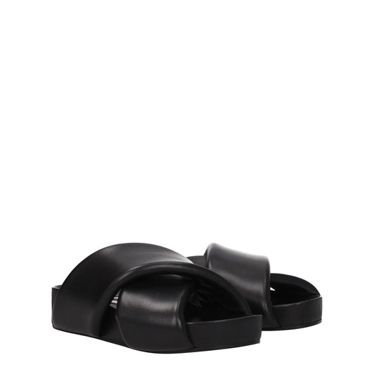 Jil Sander Black Leather Slippers Sandals