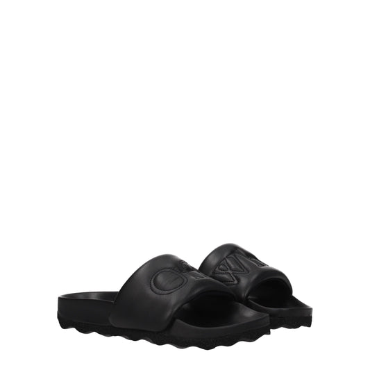 Off-White Black Leather Slippers Sandals