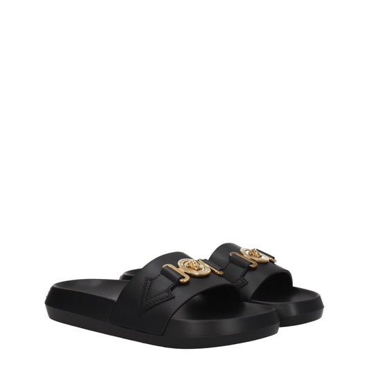 Versace Black Leather Slippers Sandals