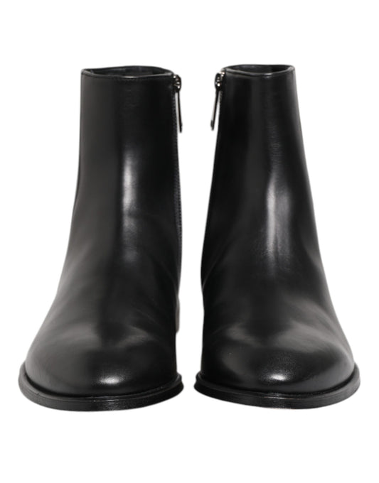 Dolce & Gabbana Black Leather Mid Calf Men Boots Shoes
