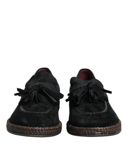 Dolce & Gabbana Black Suede Tassel Embellished Loafers Shoes