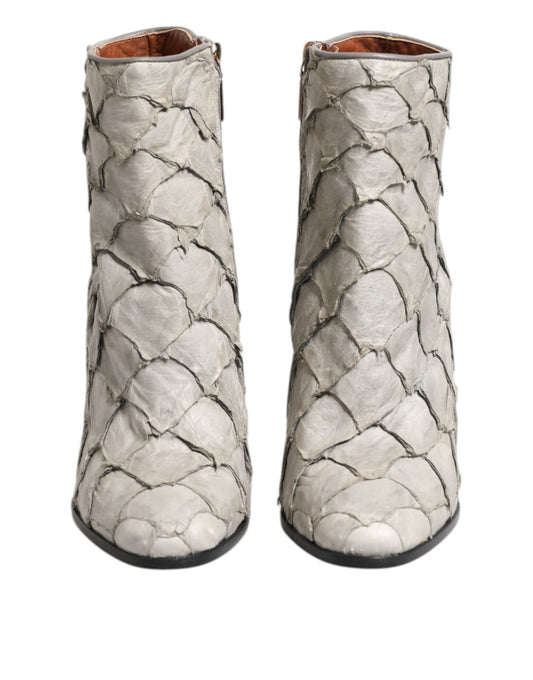 Dolce & Gabbana Off White Leather Heels Ankle Boots Shoes