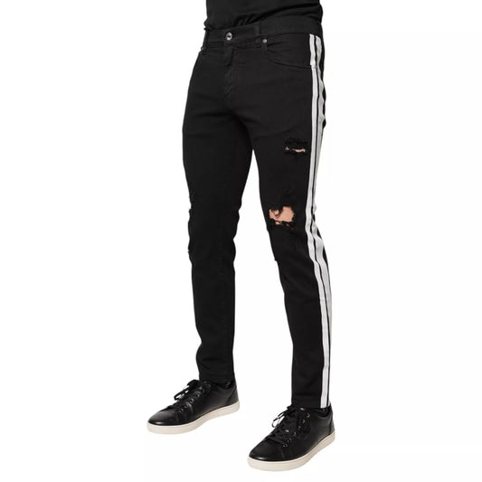 Dolce & Gabbana Black Tattered White Lining Skinny Denim Jeans
