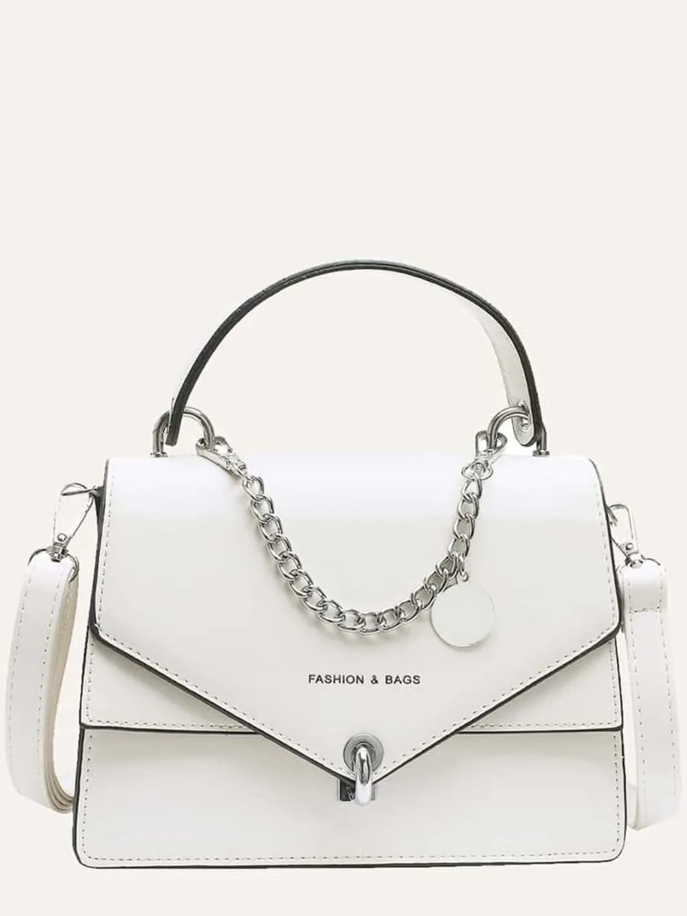 Bolso de mano con cadena de cuero sintético y correa de hombro desmontable