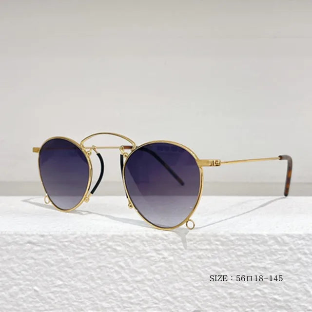 Gafas de sol redondas de metal de diseño, estilo retro para mujer, gafas clásicas de tendencia, de lujo, para conducir