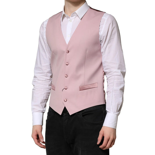 Dolce & Gabbana Pink Wool Dress Formal Men Waistcoat Vest