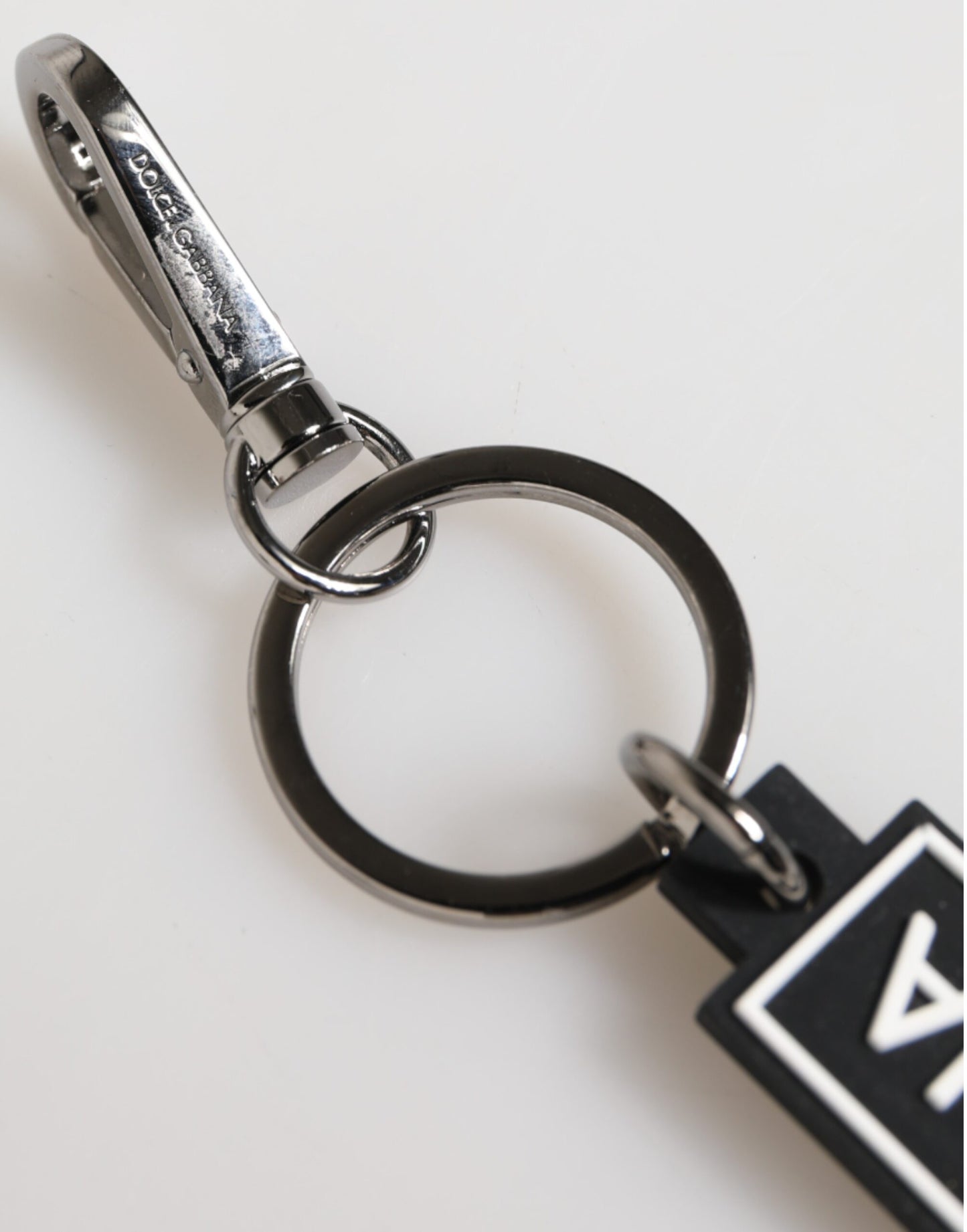 Dolce & Gabbana Black White DG Rubber Logo Silver Men's Holder Keyring