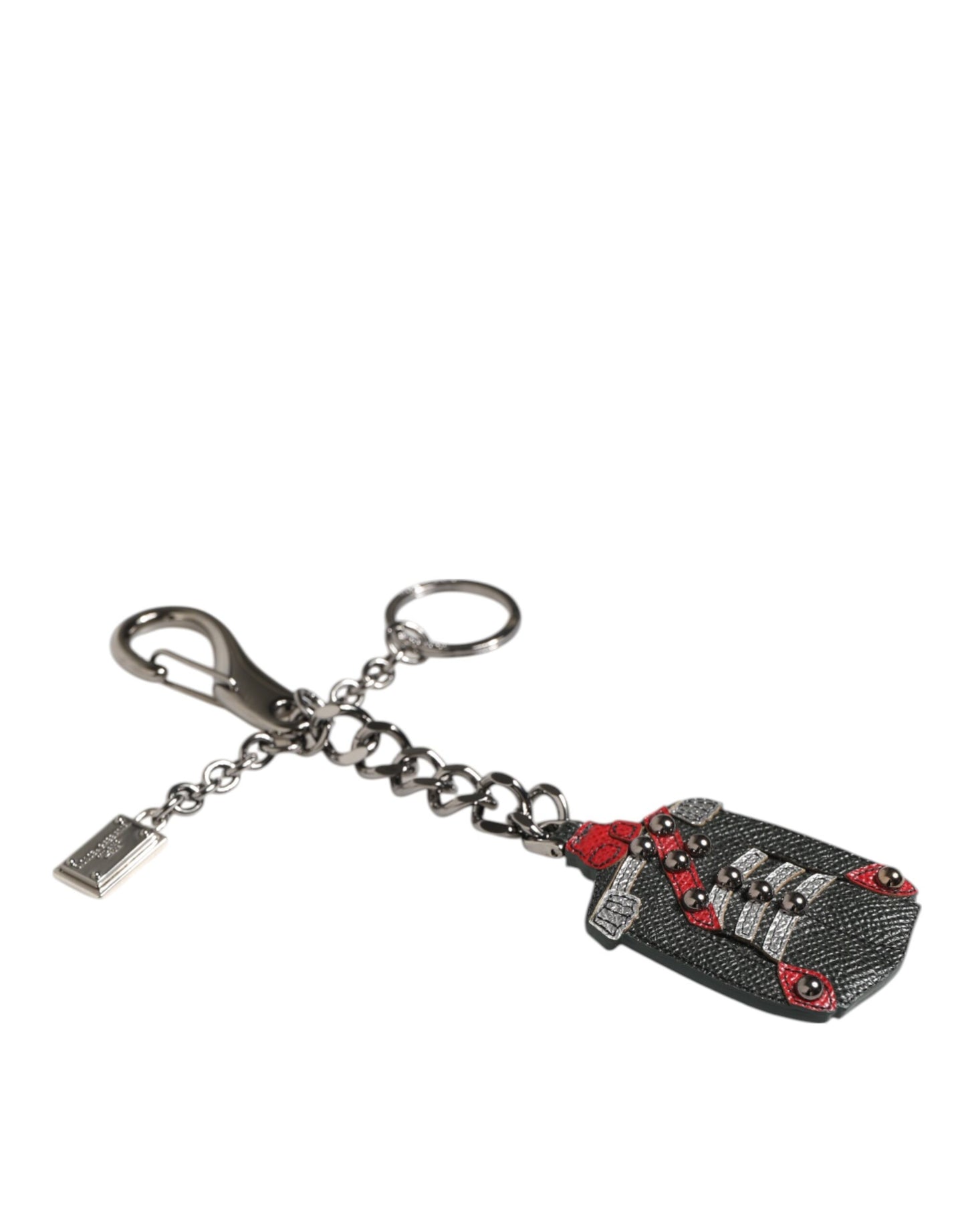 Dolce & Gabbana Black Red Military Leather Patch DG Logo Keychain Keyring
