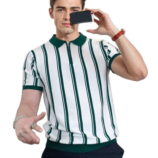 Polo informal holgado y versátil de punto con cuello redondo a rayas