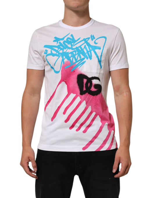 Dolce & Gabbana White Graphic Print Cotton Crew Neck T-shirt