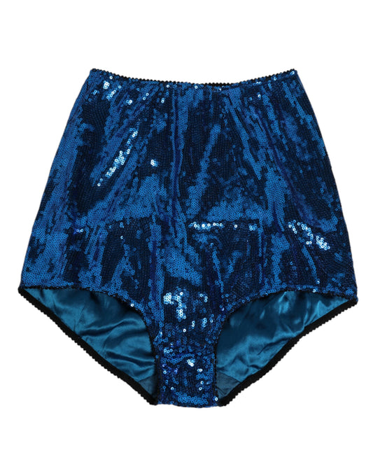 Dolce & Gabbana Blue Sequin Embellished High Waist Girdle Underwear
