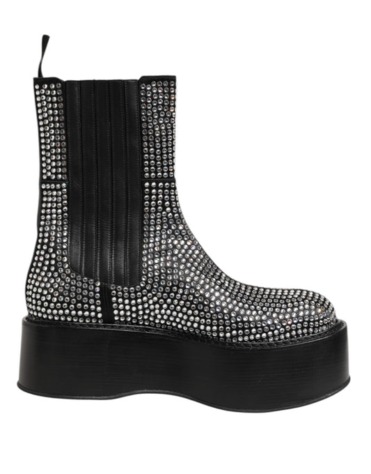 Dolce & Gabbana Black Crystal Strass Mid Calf Short Boots Shoes