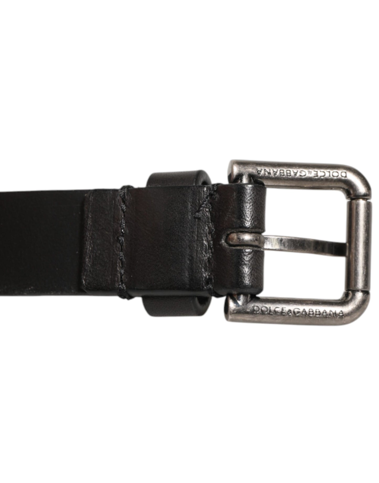 Dolce & Gabbana Black Double Strap Leather Silver Buckle Belt