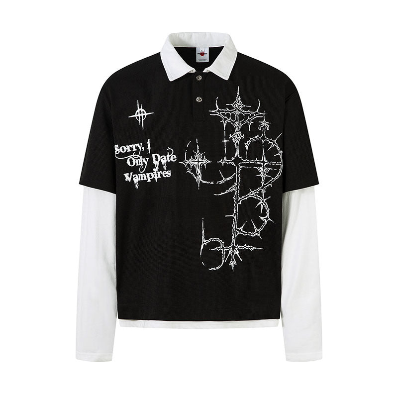 Sudadera unisex de manga larga con cuello gofre y estampado gótico de espinas