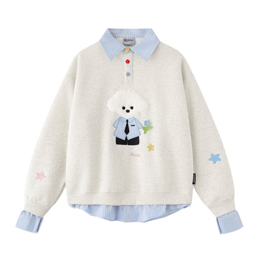 Sudadera de dos piezas con bordado de oso retro, unisex, holgada, combinable, estilo universitario