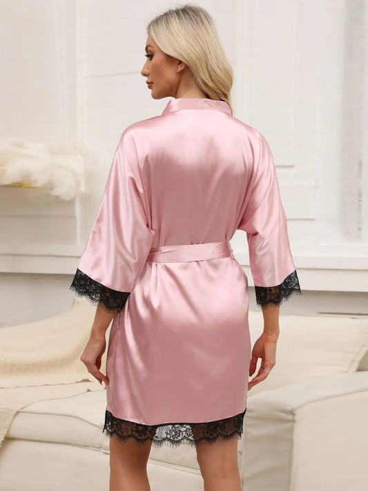 Pijama para mujer, bata de baño de color con encaje y empalme