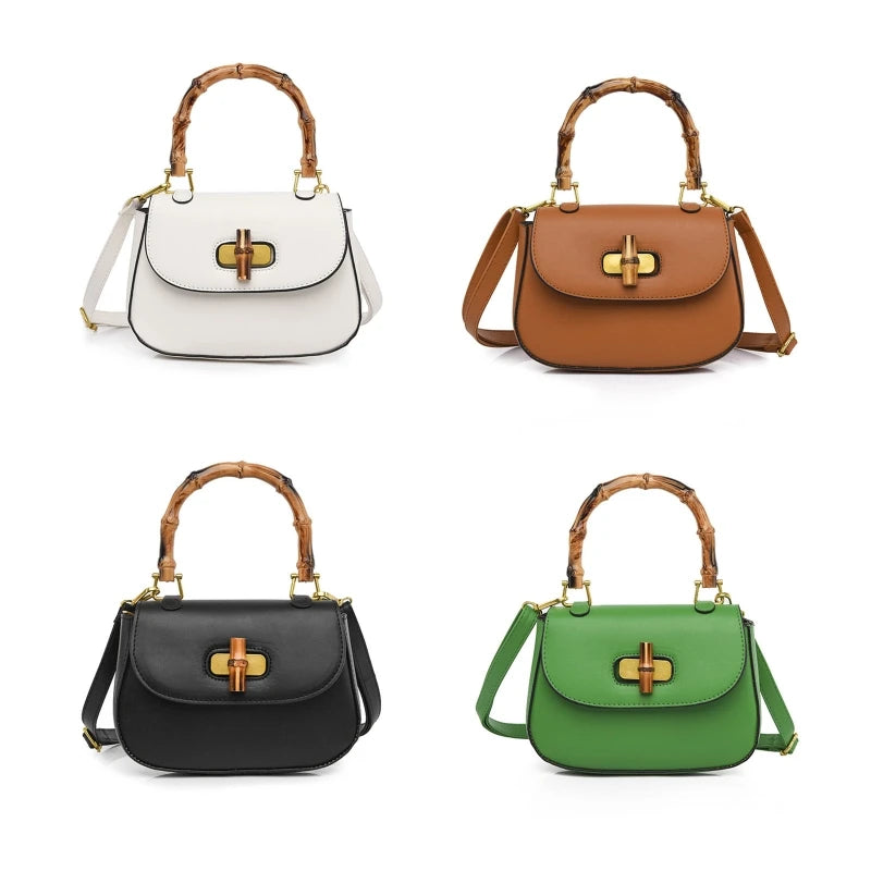 Bolso bandolera vintage con asa de bambú, de cuero