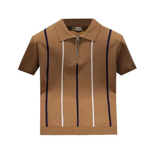 Polo de manga corta a rayas con bloqueo de color para hombre