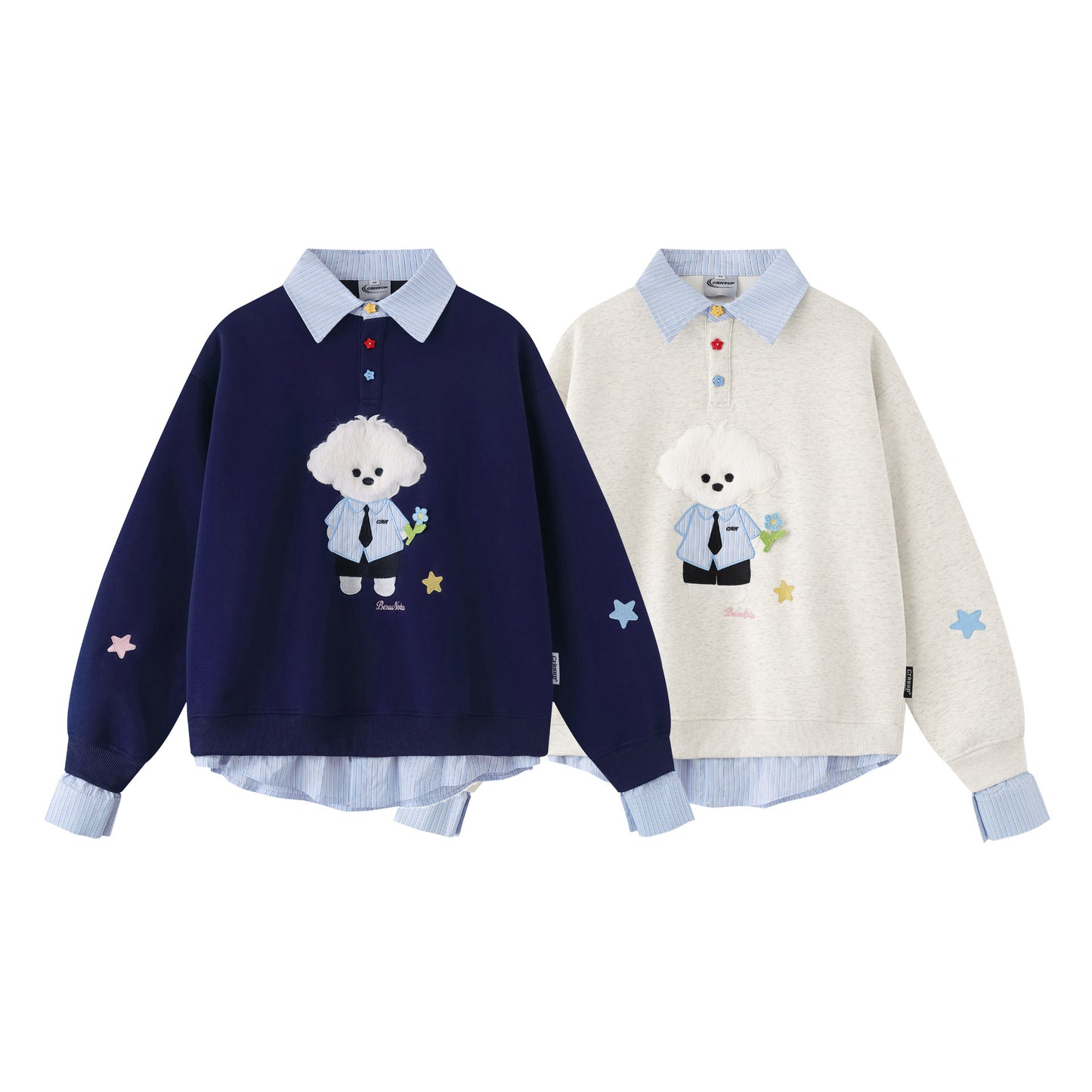 Sudadera de dos piezas con bordado de oso retro, unisex, holgada, combinable, estilo universitario
